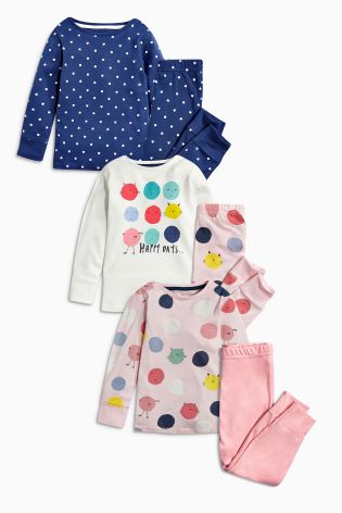 Navy And Pink Character Snuggle Fit Pyjamas Three Pack (12mths-8yrs)